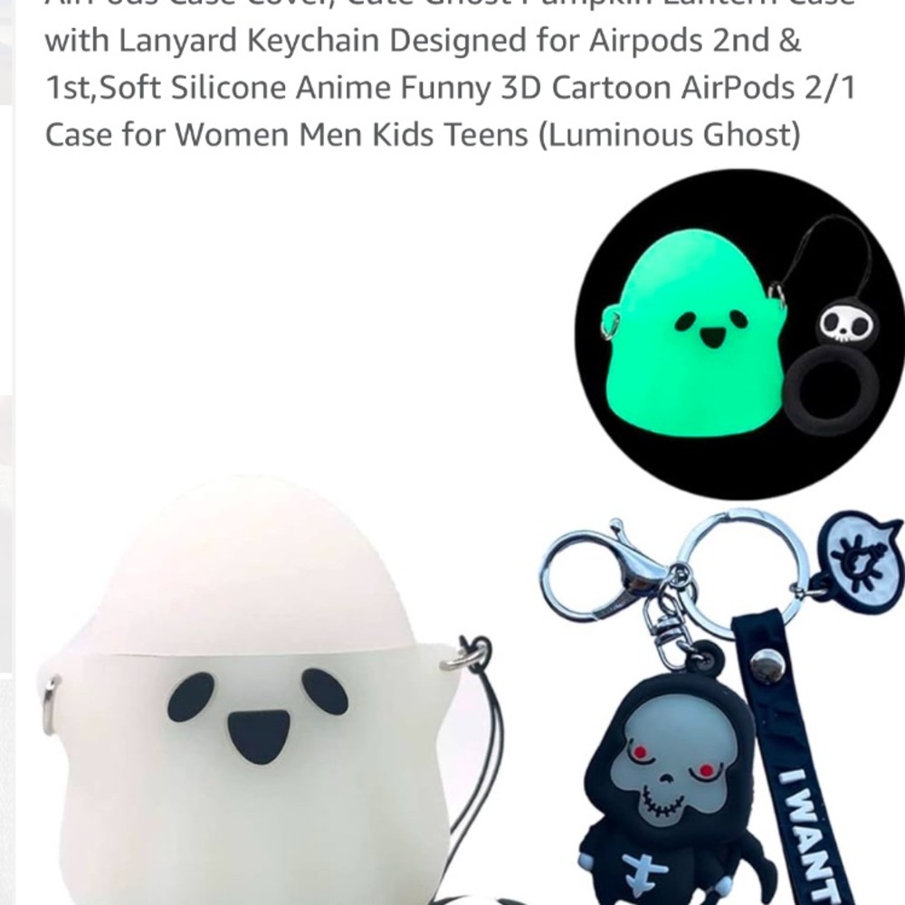 AirPod case- glow in dark ghost with keychain